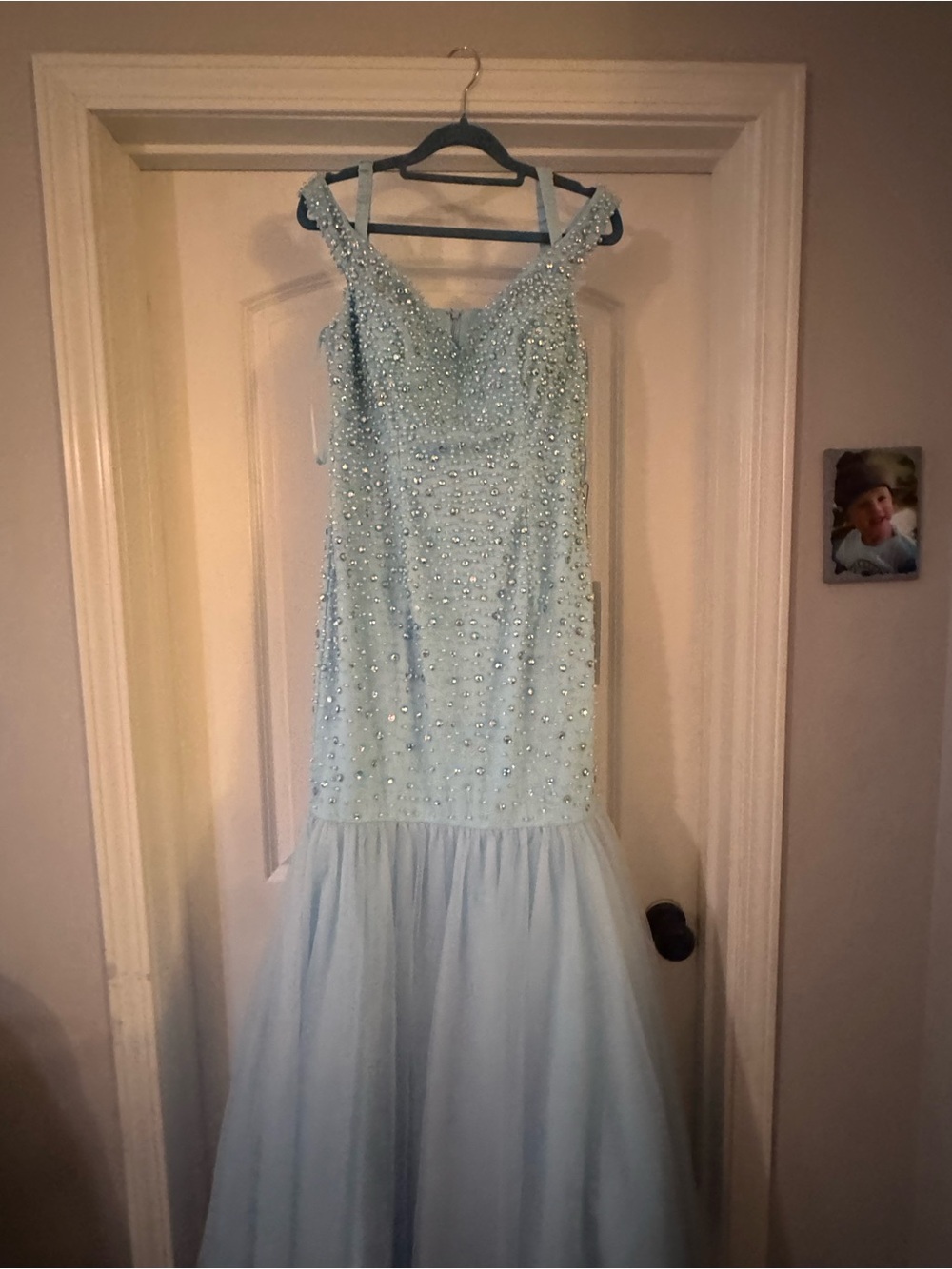 chic Light Blue Beaded Mermaid Prom Dress